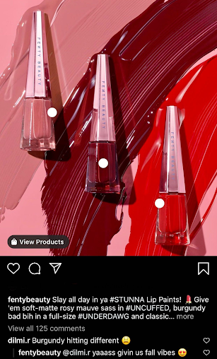 Fenty Beauty Instagram Post with interacting comments